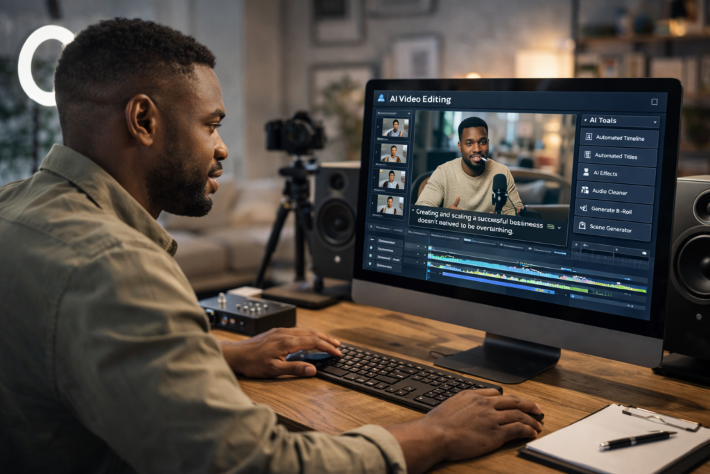 African creator using AI for video production income