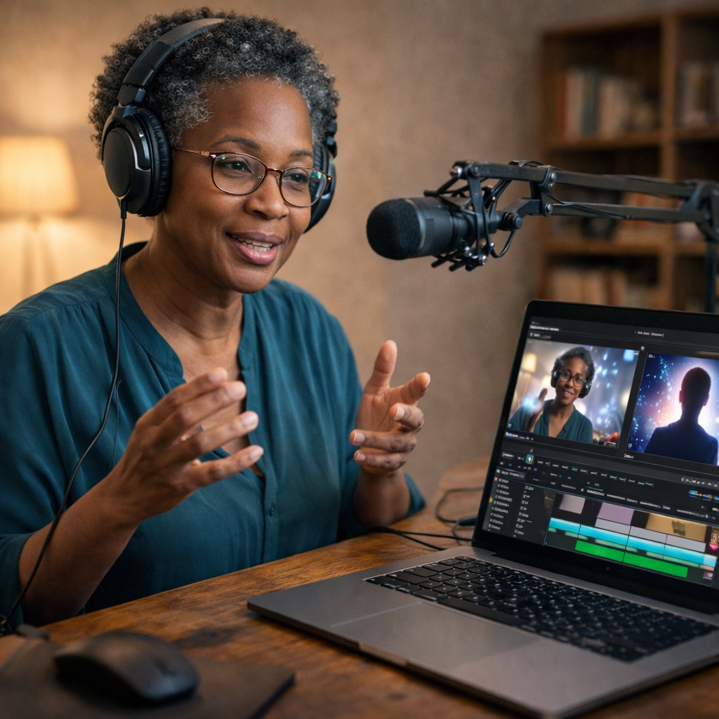 Old African educator creating AI video course for passive income