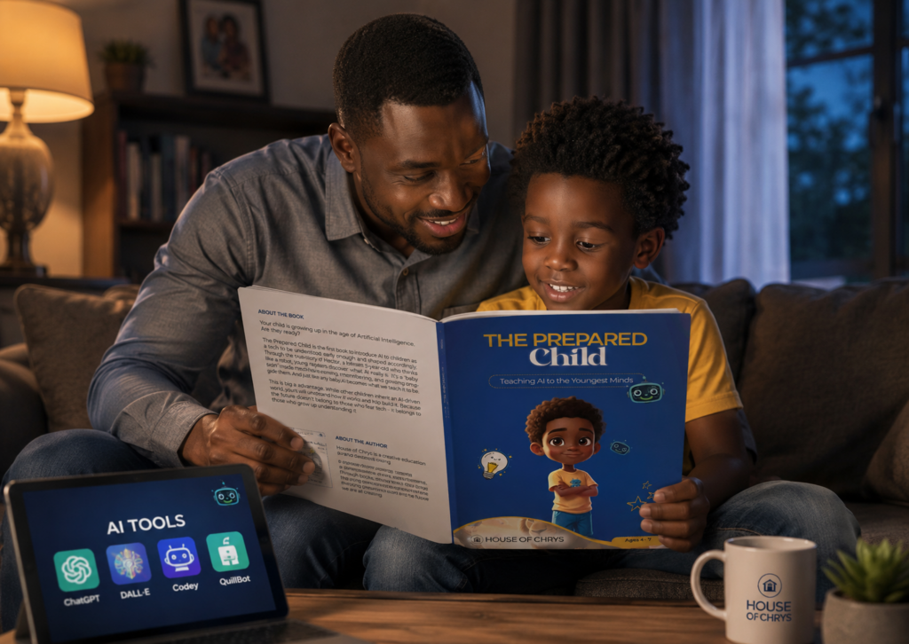 African parent preparing child for AI future at home