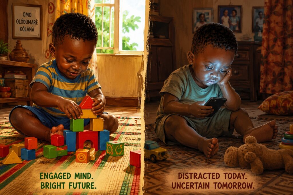toddler screen addiction vs real world play African child development